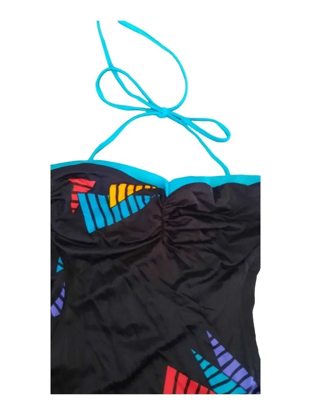 jcpenney Black One-Piece Swimsuit with Teal Halter and Bright Geo Accents